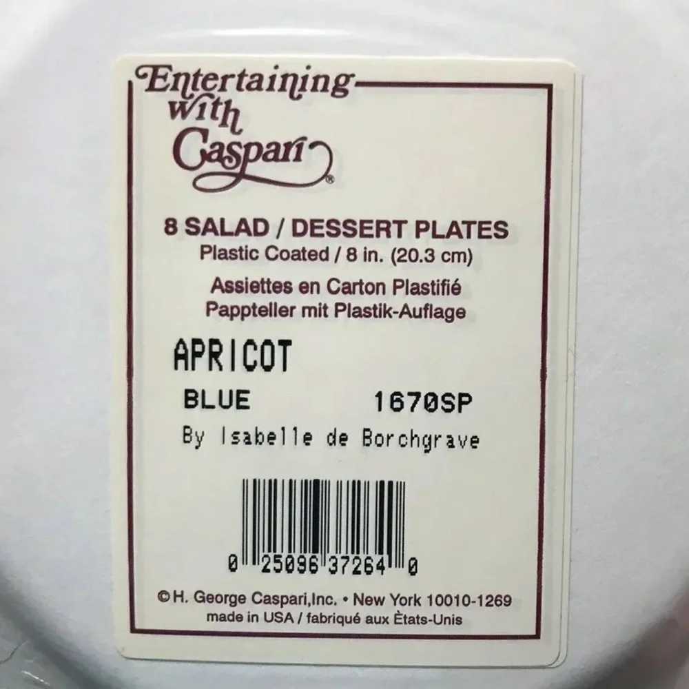 Isabelle De Borchgrave Caspari Salad Dessert Paper Plates Blue White Apricot Lot